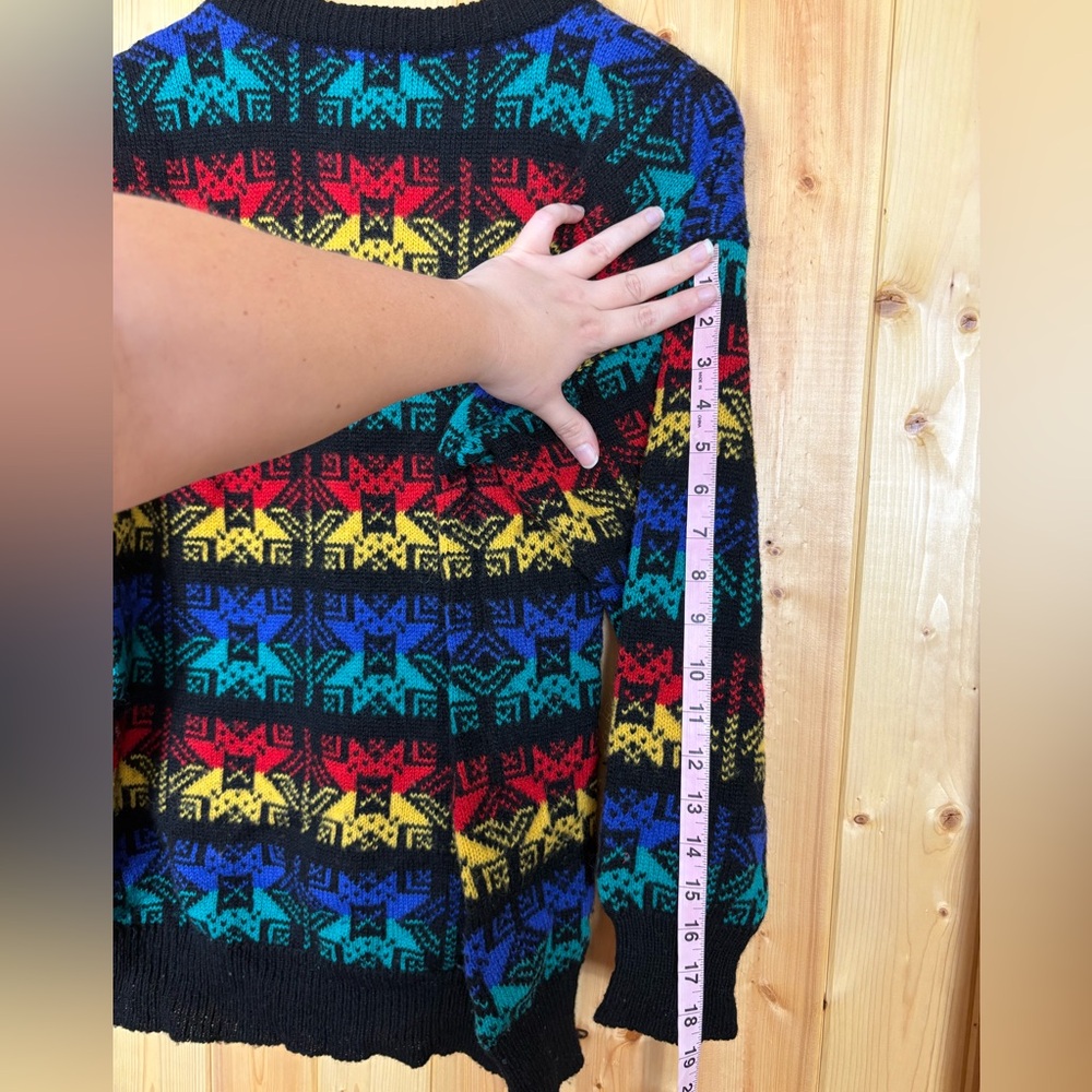 Vintage Cambridge Dry Goods Shetland Wool Black Rainbow Star Snowflake Sweater M - Picture 11 of 16
